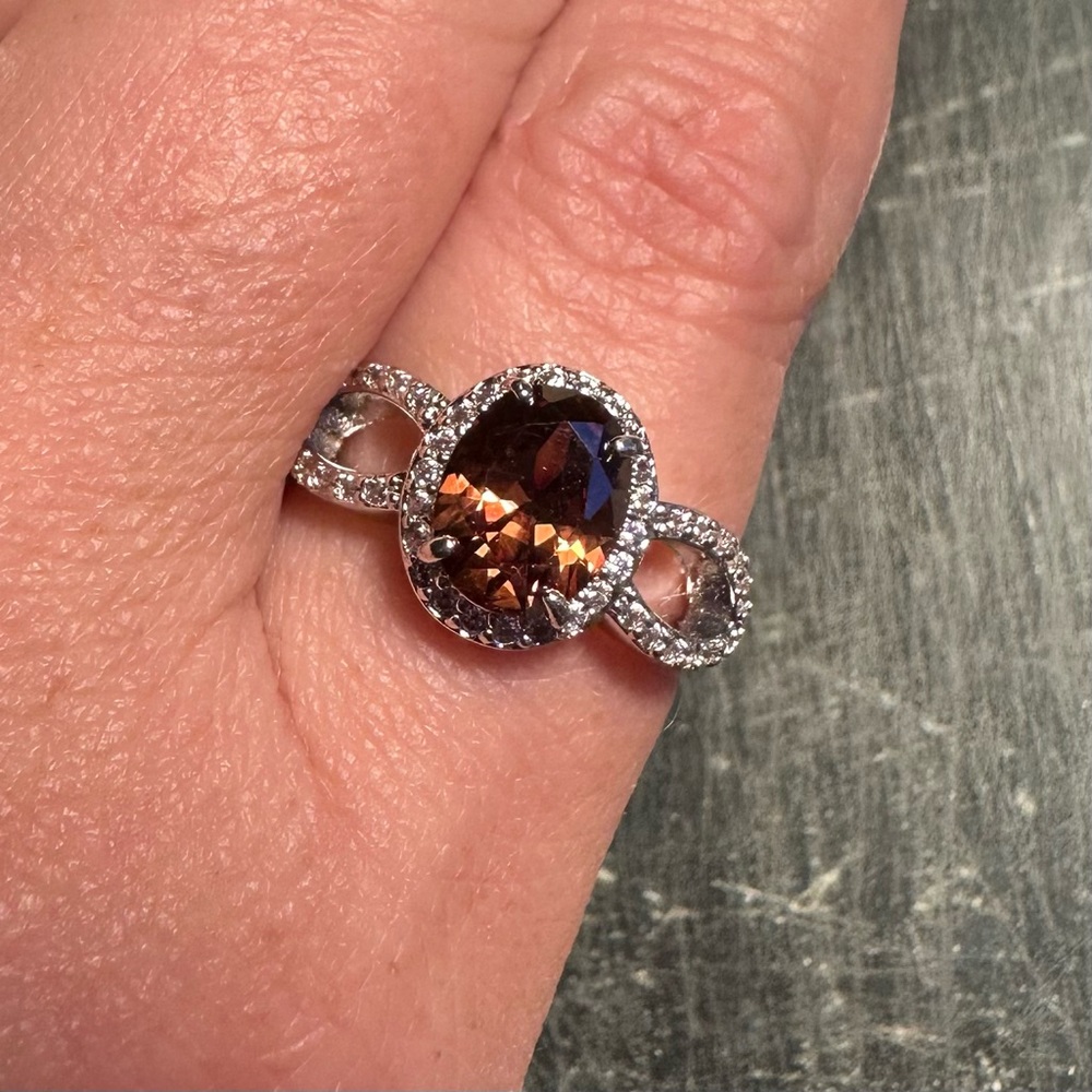 BP Chocolate Quartz & White Topaz Ring Sz. 8